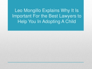 Leo Mongillo Explains Why It Is Important For the Best Lawyers to Help You In Adopting A Child