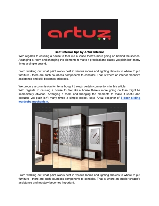 Best interior tips by Artuz Interior