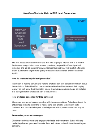 How can chatbots help in BB lead generation