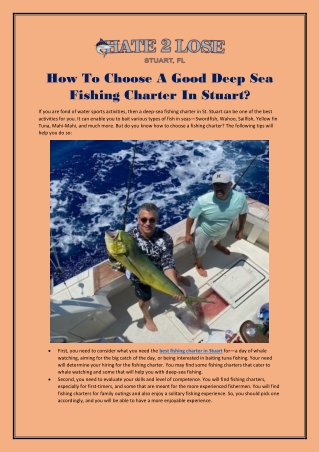 Choose The Best Deep-Sea Fishing Charters In  Stuart