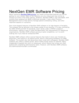 NextGen EMR Software Pricing