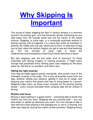 Why Skipping Is Important
