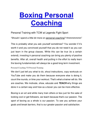 Boxing Personal Coaching