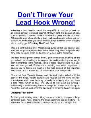 Don’t Throw Your Lead Hook Wrong!