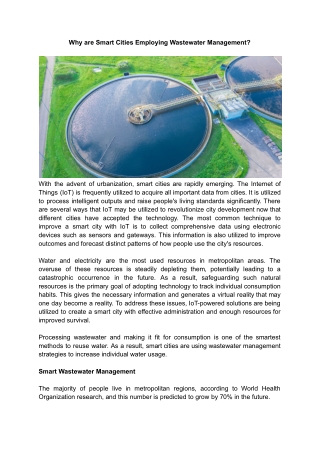Why are Smart Cities Employing Wastewater Management