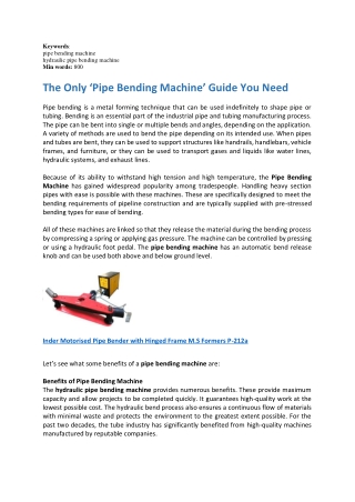 The Only ‘Pipe Bending Machine’ Guide You Need