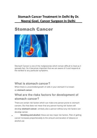 Stomach cancer Treatment In Delhi By Dr Neeraj Goel
