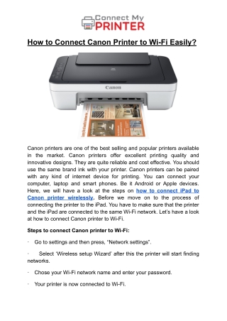 How to Connect Canon Printer to Wi-Fi Easily