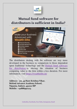 Mutual fund software for distributors is sufficient in India