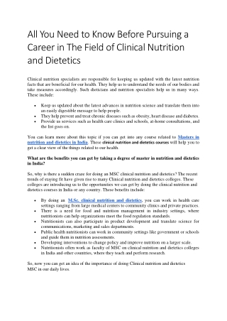 All You Need To Know Before Pursuing A Career In The Field Of Clinical Nutrition