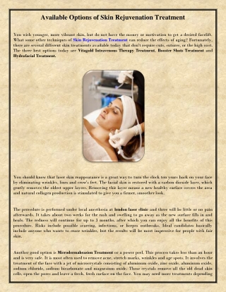 Available Options of Skin Rejuvenation Treatment