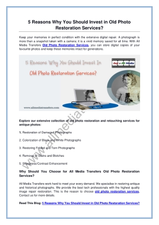 5 Reasons Why You Should Invest in Old Photo Restoration Services?