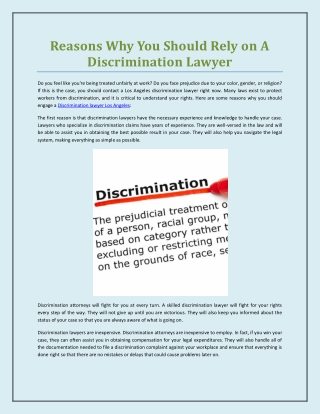 Reasons Why You Should Rely on A Discrimination Lawyer
