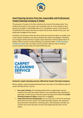 Avail Cleaning Services from the responsible and Carpet Cleaning Company Dubai