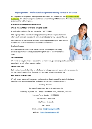 Myassignment - Professional Assignment Writing Service in Sri Lanka