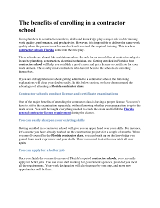 The benefits of enrolling in a contractor school