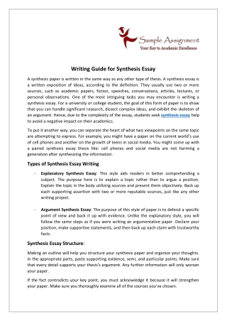 Writing Guide for Synthesis Essay