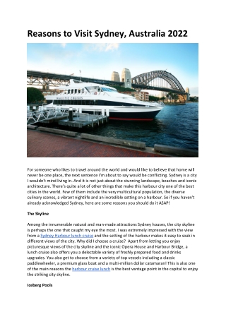Reasons to Visit Sydney, Australia 2022