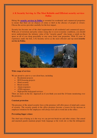 A K Security Serving As The Most Reliable and Efficient security services Dallas
