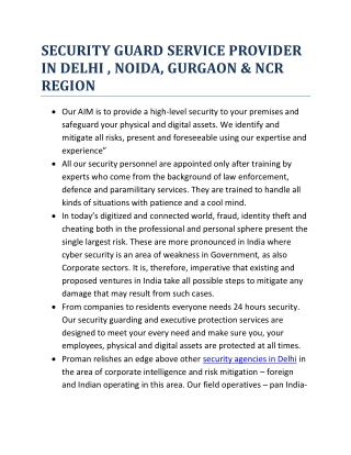 SECURITY GUARD SERVICE PROVIDER IN DELHI , NOIDA, GURGAON & NCR REGION
