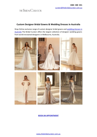 Custom Designer Bridal Gowns & Wedding Dresses in Australia