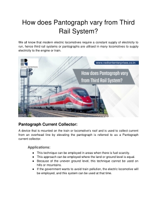 How does Pantograph vary from Third Rail System