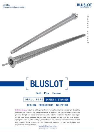 Drill Pipe Screen Manufacturer Since 1997 - Bluslot