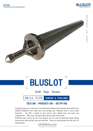 Drill Pipe Screen Short Delivery Time - Bluslot