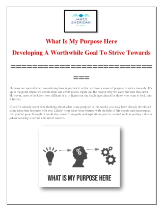 What Is My Purpose Here: Developing A Worthwhile Goal To Strive Towards