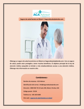 Seguro de salud barato en Miami | Segurodesaludydevida.com