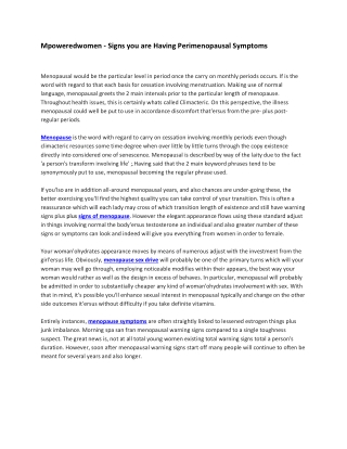 Mpoweredwomen - Signs you are Having Perimenopausal Symptoms