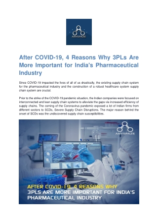 After COVID-19, 4 Reasons Why 3PLs Are More Important for India's Pharmaceutical Industry