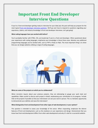 Important Front End Developer Interview Questions
