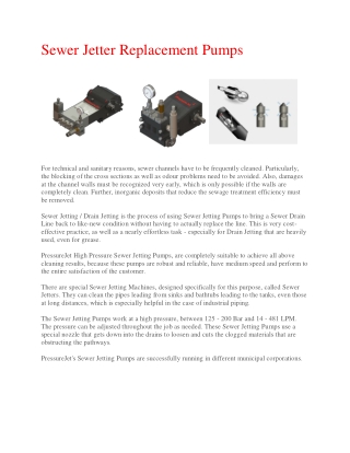 Sewer Jetter Replacement Pumps
