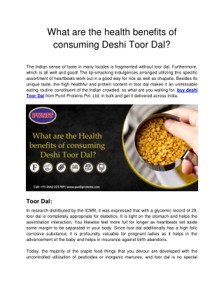 What are the health benefits of consuming Deshi Toor Dal?