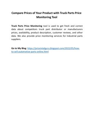 Compare prices of Your Product with Truck Parts Price Monitoring Tool