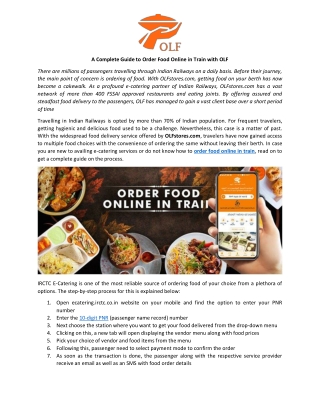 A Complete Guide to Order Food Online in Train with OLF