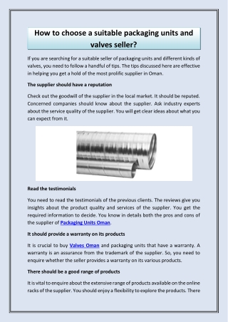 How to choose a suitable packaging units and valves seller