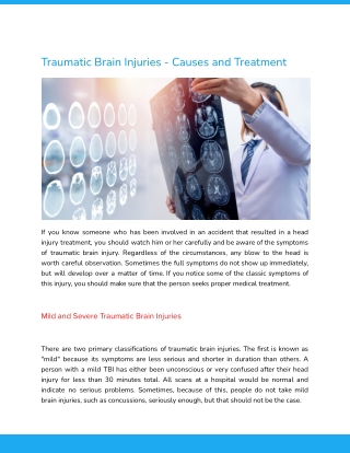 Traumatic Brain Injuries - Causes and Treatment