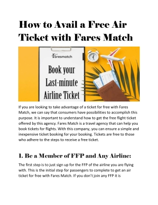 How to Avail a Free Air Ticket with Fares Match