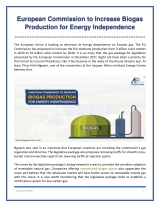 How Eu Commission Increase Biogas Production for Energy Independence?