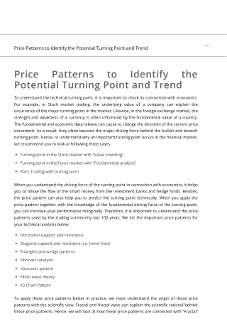 Price Patterns to identify the Potential Turning Point and Trend