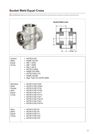 Socket Weld Equal Cross Suppliers In India
