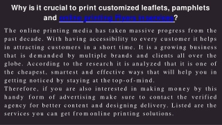 Why is it crucial to print customized leaflets, pamphlets and online printing Flyers in services