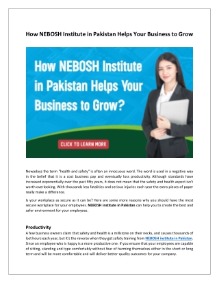 How NEBOSH Institute in Pakistan Helps Your Business to Grow