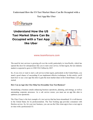 Understand How the US Taxi Market Share Can Be Occupied with a Taxi App like Uber