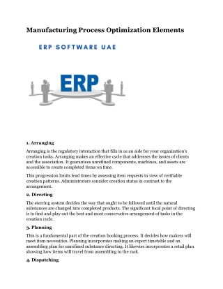 Manufacturing Process Optimization Elements