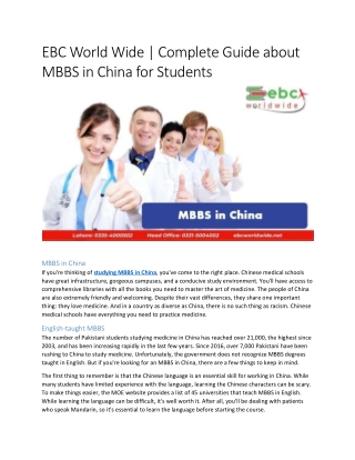 EBC World Wide | Complete Guide about MBBS in China for Students