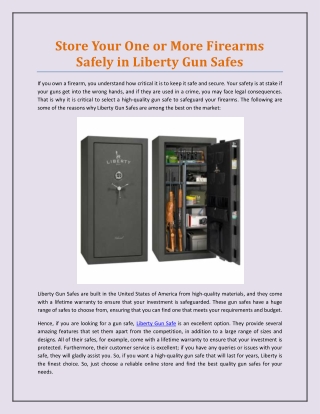 Store Your One or More Firearms Safely in Liberty Gun Safes