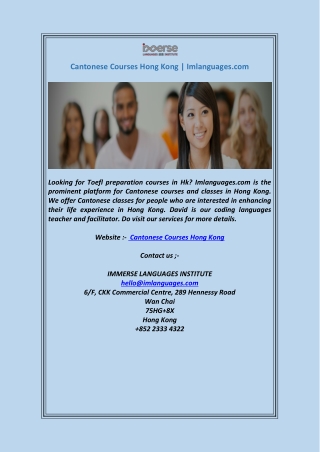 Cantonese Courses Hong Kong  Imlanguages.com